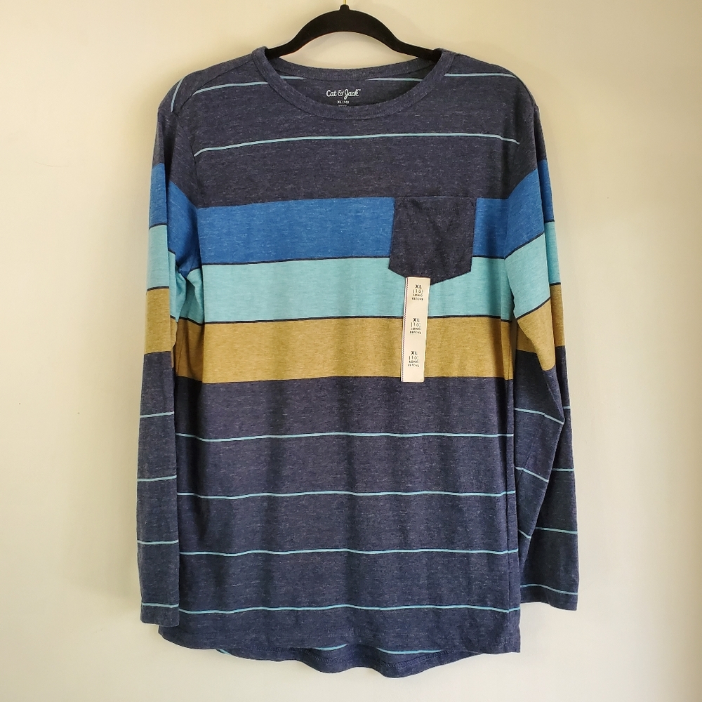 Cat & Jack Striped Pocket Long Sleeve Shirt - Picture 2 of 7